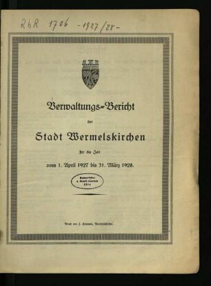 Verwaltungsbericht der Stadt Wermelskirchen / 1927