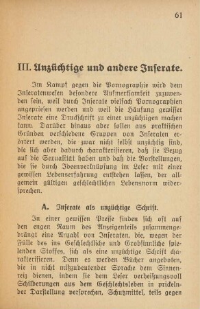 A. Inserate als unzüchtige Schrift