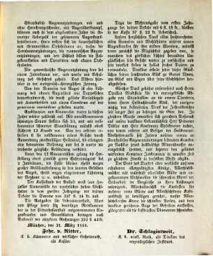 Jahres-Bericht über die Privat-Heilanstalt für Augenkranke. 1843 (1844) = Jg. 22 = Jg. 2, Dekade 3