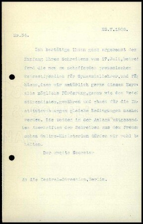 Bericht des zweiten Sekretars an die Zentral-Direktion