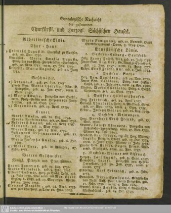 Genealogische Nachricht des gesammten Churfürstl. und herzogl. Sächsischen Hauses