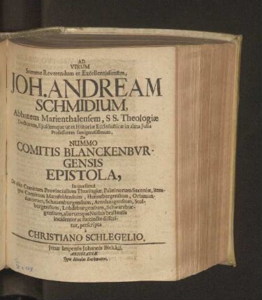 De Nummo Comitis Blanckenbvrgensis Epistola