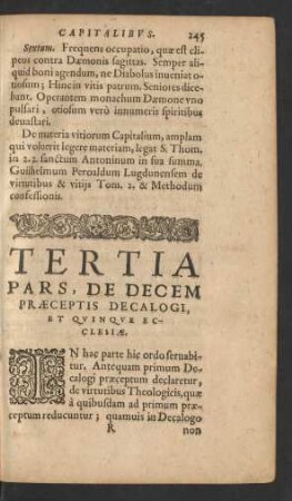 Tertia Pars, De Decem Praeceptis Decalogi, Et Quinque Ecclesiae.