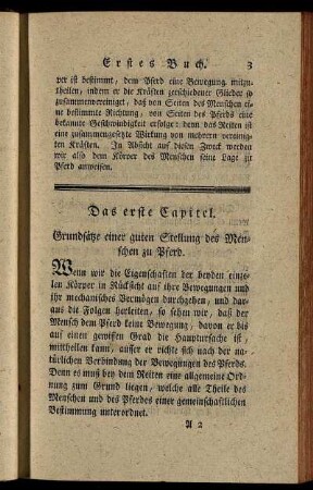 Das erste Capitel. Grundsätze einer guten Stellung des Menschen zu Pferd.