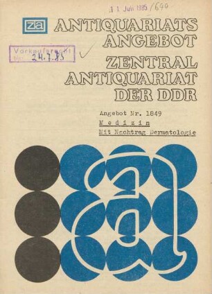 Nr. 1849: Medizin mit Nachtrag Dermatologie