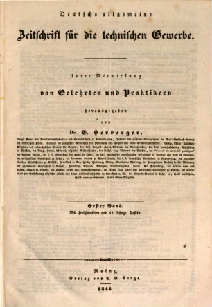 Deutsche allgemeine Zeitschrift für die technischen Gewerbe. 1, 1. 1844
