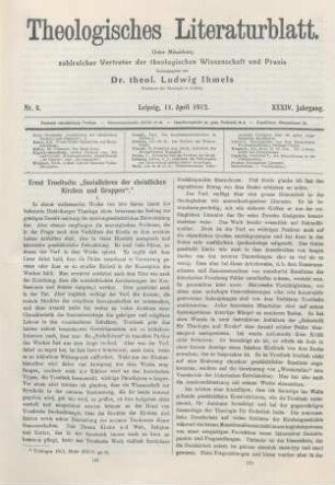 169-175 Troeltsch, Ernst, Die Soziallehren der christlichen Kirchen und Gruppen