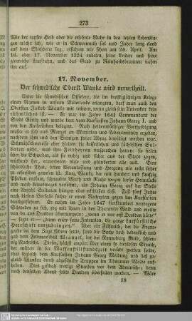 17. November. Der schwedische Oberst Wanke wird verurtheilt