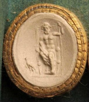 Thronender Jupiter in Vorderansicht, seitlich ein Adler (Daktyliothek, Supplement)