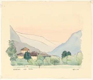 Skizzen: Landschaft mit Gebirge und Haus