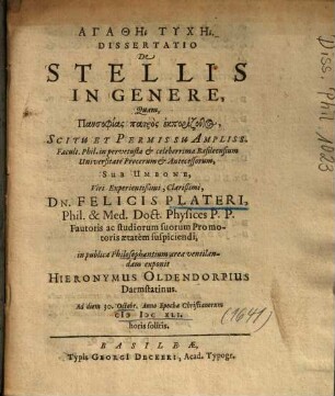 Dissertatio De Stellis In Genere