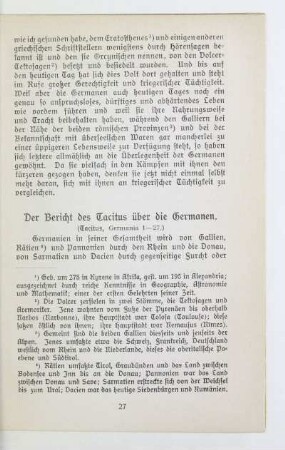 Der Bericht des Tacitus über die Germanen