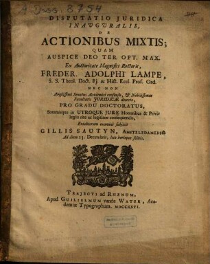 Disputatio Iuridica Inauguralis, De Actionibus Mixtis