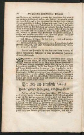 Der zwey und dreyssigste Articul Von der gütigen Befragung, und Frag-Stuck.