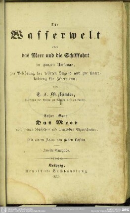 1: Die Wasserwelt, oder das Meer und die Schiffahrt im ganzen Umfange