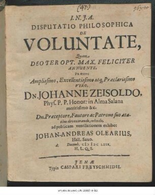Disputatio Philosophica De Voluntate