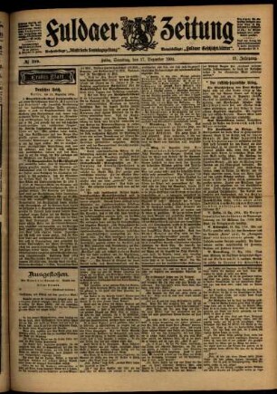 Erste Ausgabe vom Samstag, den 17. Dezember 1904.