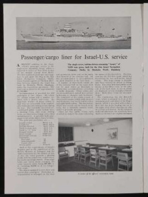 Turbine Cargo and Passenger Ship "Israel" built for the "ZIM" Israel Navigation Company, Haifa by DEUTSCHE WERFT HAMBURG