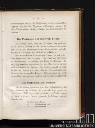Die Fertigung des positiven Bildes