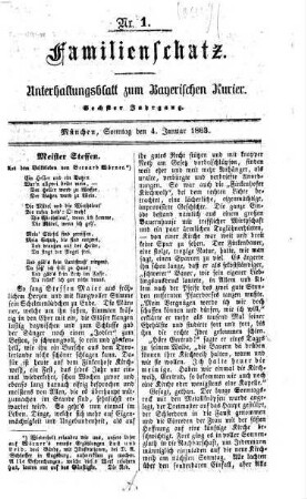 Familienschatz : tägliche Unterhaltungsbeilage zum Bayerischen Kurier. 1863 = Jg. 7