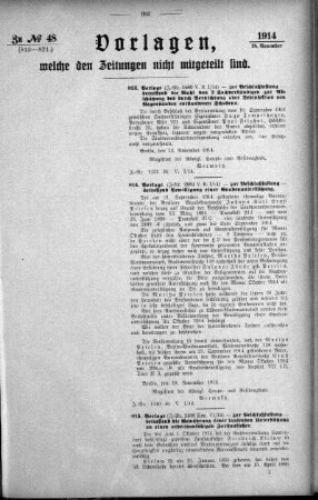 Anlage: zu No.48. (813-821.), Vorlagen, welche den Zeitungen nicht mitgeteilt sind