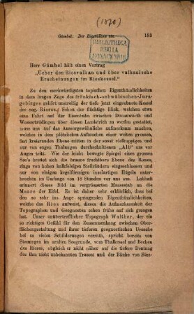 Ueber den Riesvulkan und über vulkanische Erscheinungen im Rieskessel : (Aus den Sitzungsberichten der K. b. Akademie der Wissenschaften 1870 Bd. I p. 153 - 200)