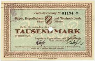 Geldschein / Notgeld, 1.000 Mark, 1922