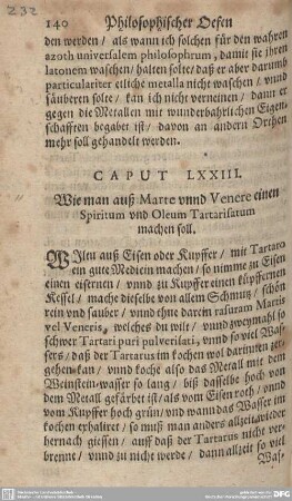 CAPUT LXXIII. Wie man auß Marte unnd Venere einen Spiritum und Oleum Tartarisatum machen soll.