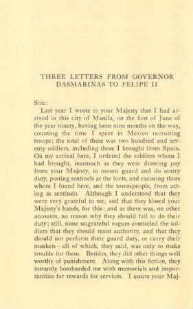 Three letters from Governor Dasmarinas to Felipe II.