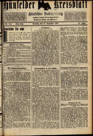 Erste Ausgabe vom Samstag, den 17. September 1927.