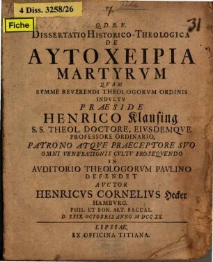 Diss. hist.-theol. de autocheiria martyrum