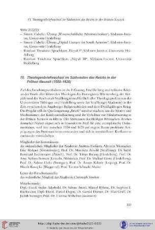 15. Theologenbriefwechsel im Südwesten des Reichs in der Frühen Neuzeit (1550–1620)