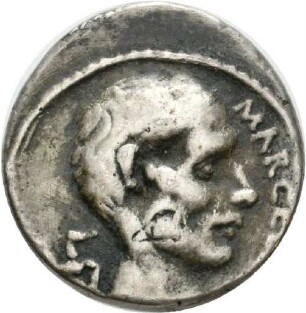 Denar des P. Cornelius Lentulus Marcellinus mit Darstellung des M. Claudius Marcellus