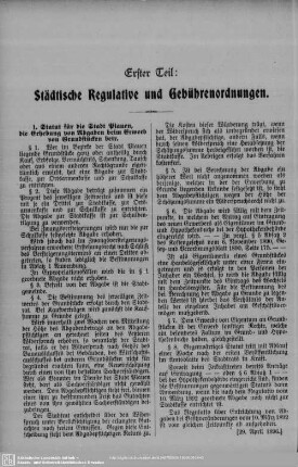 Erster Teil: Städtische Regulative und Gebührenordnungen