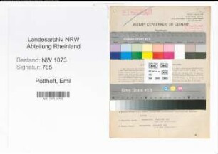Entnazifizierung Emil Potthoff , geb. 21.05.1899 (Schlosser)