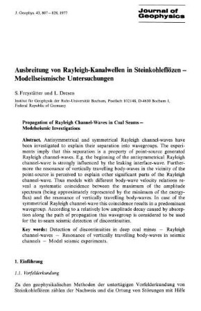 Ausbreitung von Rayleigh-Kanalwellen in Steinkohleflözen - Modellseismische Untersuchungen