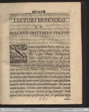 Lectori Benevolo S. D. Burcard Gotthelf Struve