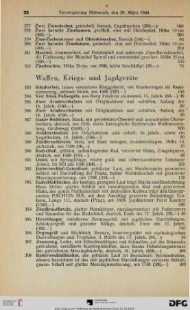 Waffen, Kriegs- und Jagdgeräte (Nr. 383-415)