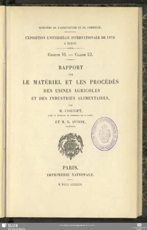 Rapport sur le matériel et les procédés des usines agricoles et des industries alimentaires