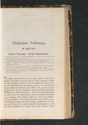 Fünfzehnte Vorlesung. 10. April 1858. Passive Vorgänge. Fettige Degeneration