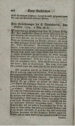Freie Nachahmungen des heiligen Chrysostomus.