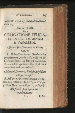 Caput XVIII. De Obligatione Feudali Inter Dominum & Vasallum.