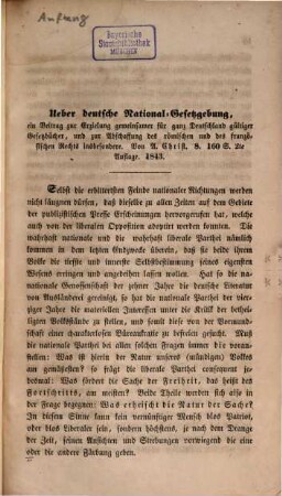 Zeitschrift für volksthümliches Recht und nationale Gesetzgebung. 1. 1844