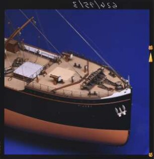 Vollmodell des deutschen Dampfschiffes "Tijuca", 1899, Maßstab 1:50, Detailansicht (Sonderausstellung "Aufgetaucht", 1996)