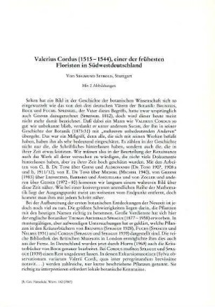 Valerius Cordus (1515-1544), einer der frühesten Floristen in Südwestdeutschland
