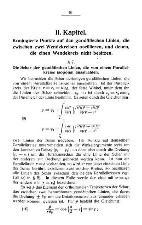 II. Kapitel - Konjugierte Punkte auf den geodätischen Linien, die zwischen zwei Wendekreisen oscillieren, und denen, die einen Wendekreis nicht besitzen.