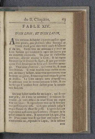 Fable XIV. D'un lion, et d'un Lapin.
