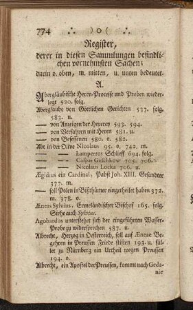 Register, derer in diesen Sammlungen befindlichen vornehmsten Sachen