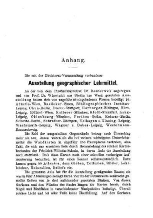 Ausstellung geographischer Lehrmittel : [Anhang]