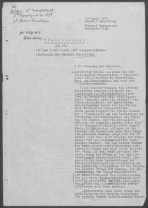 Gerstetten: Pfarrbericht 1947